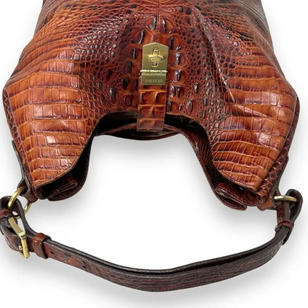 Brahmin Rhoda Pecan Croc-Embossed Genuine Leather Hobo Shoulder Bag Women’s